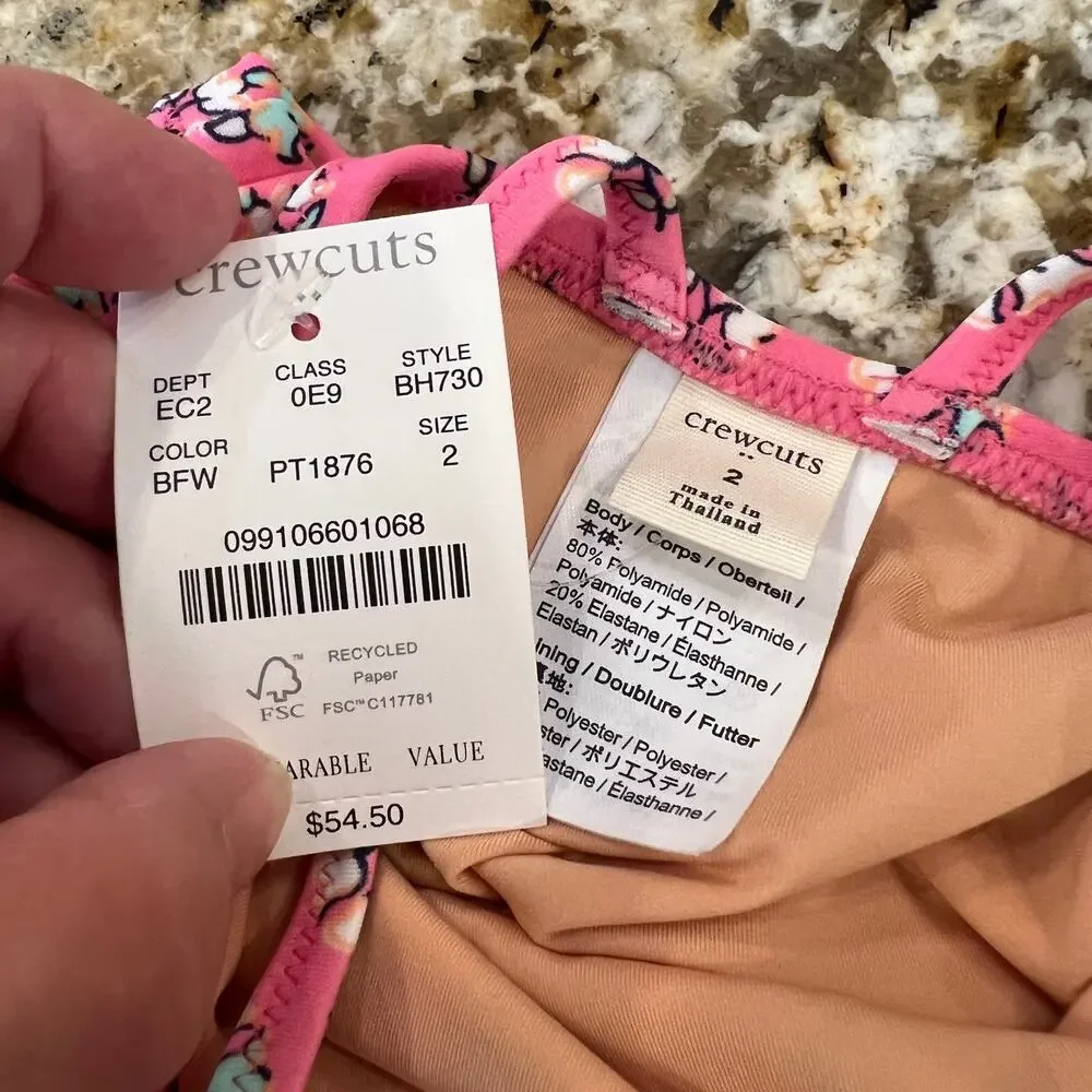 NWT J. Crew Girls' Pink Floral Tankini Set Swimsuit - SIZE 2